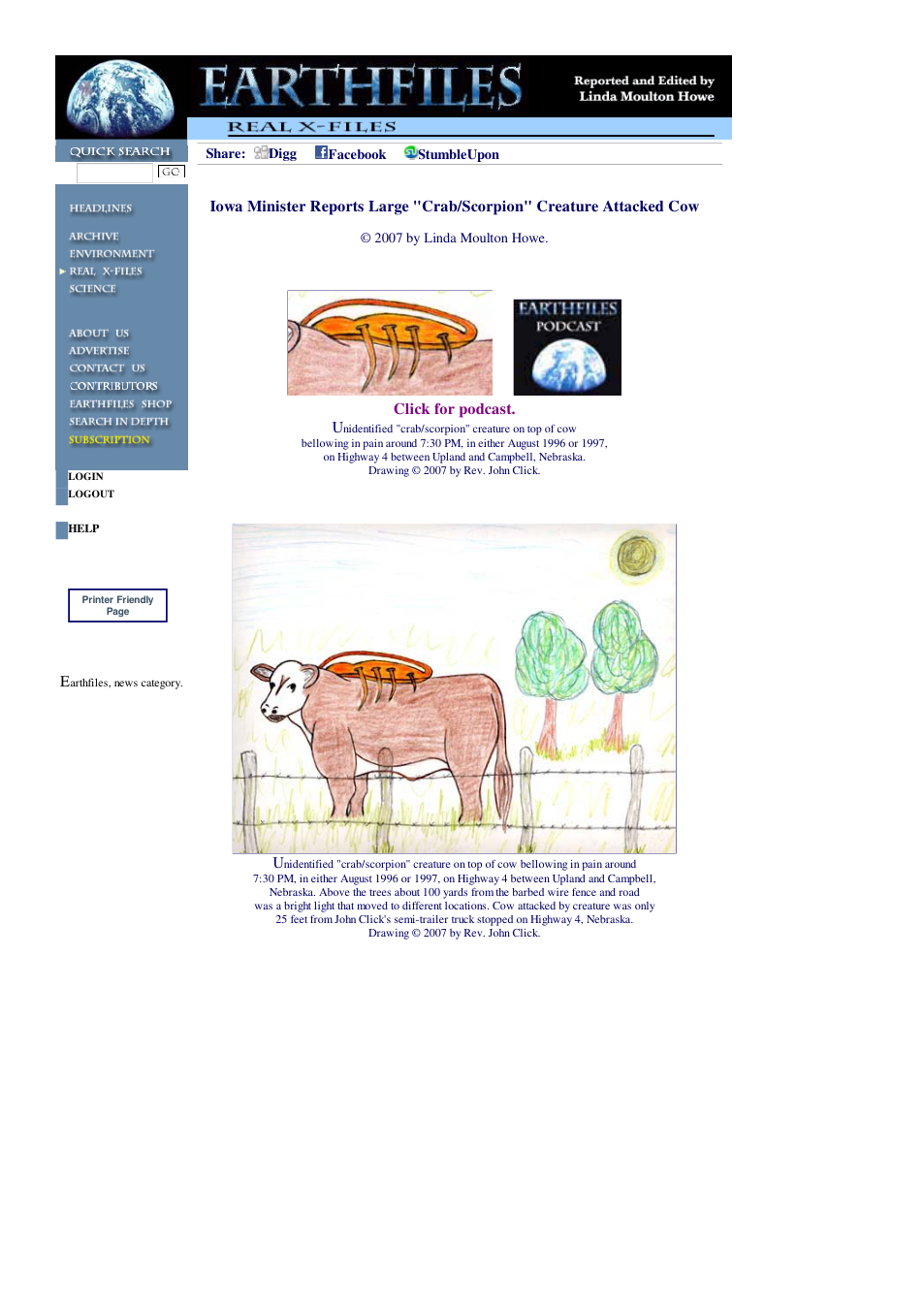 07 13 2007 Iowa Minister Reports Large Crab Scorpion Creature Attacked Cow cover