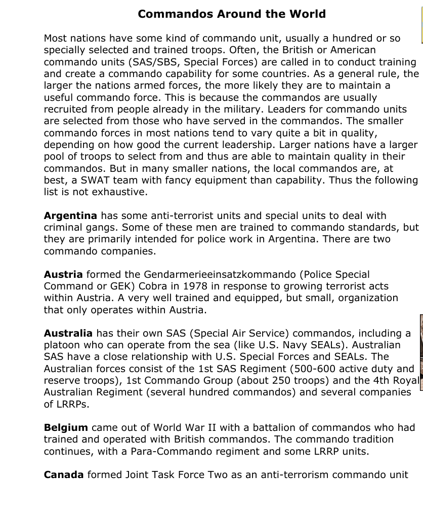 Commandos Around The World - Brief Overview 5 pages cover