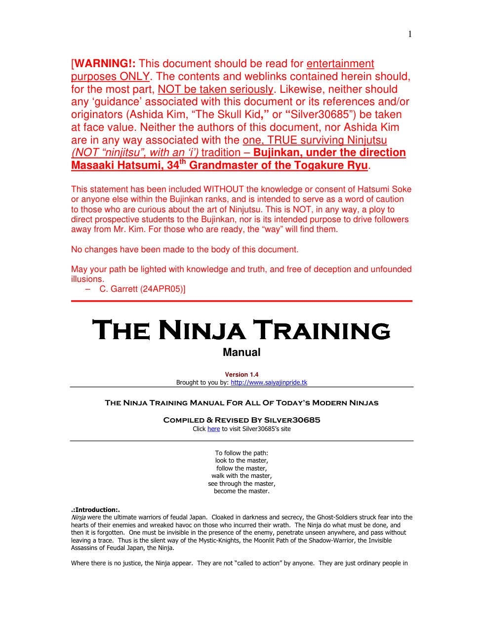 The Ninja - History and Training 10 pages cover