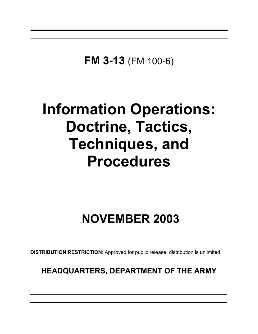 ARMY Information Operations FM 3-13 2003 314 pages cover