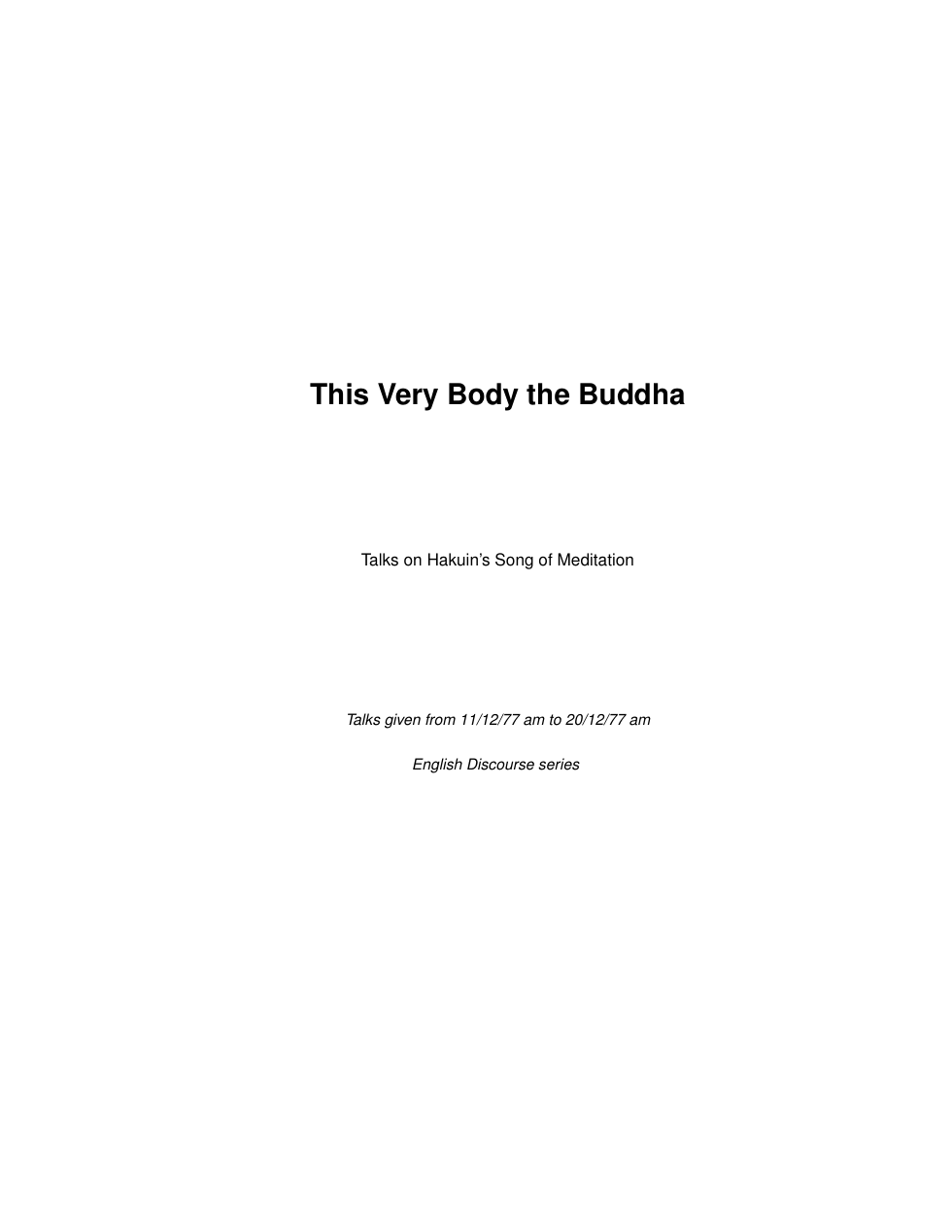 This Very Body the Buddha cover