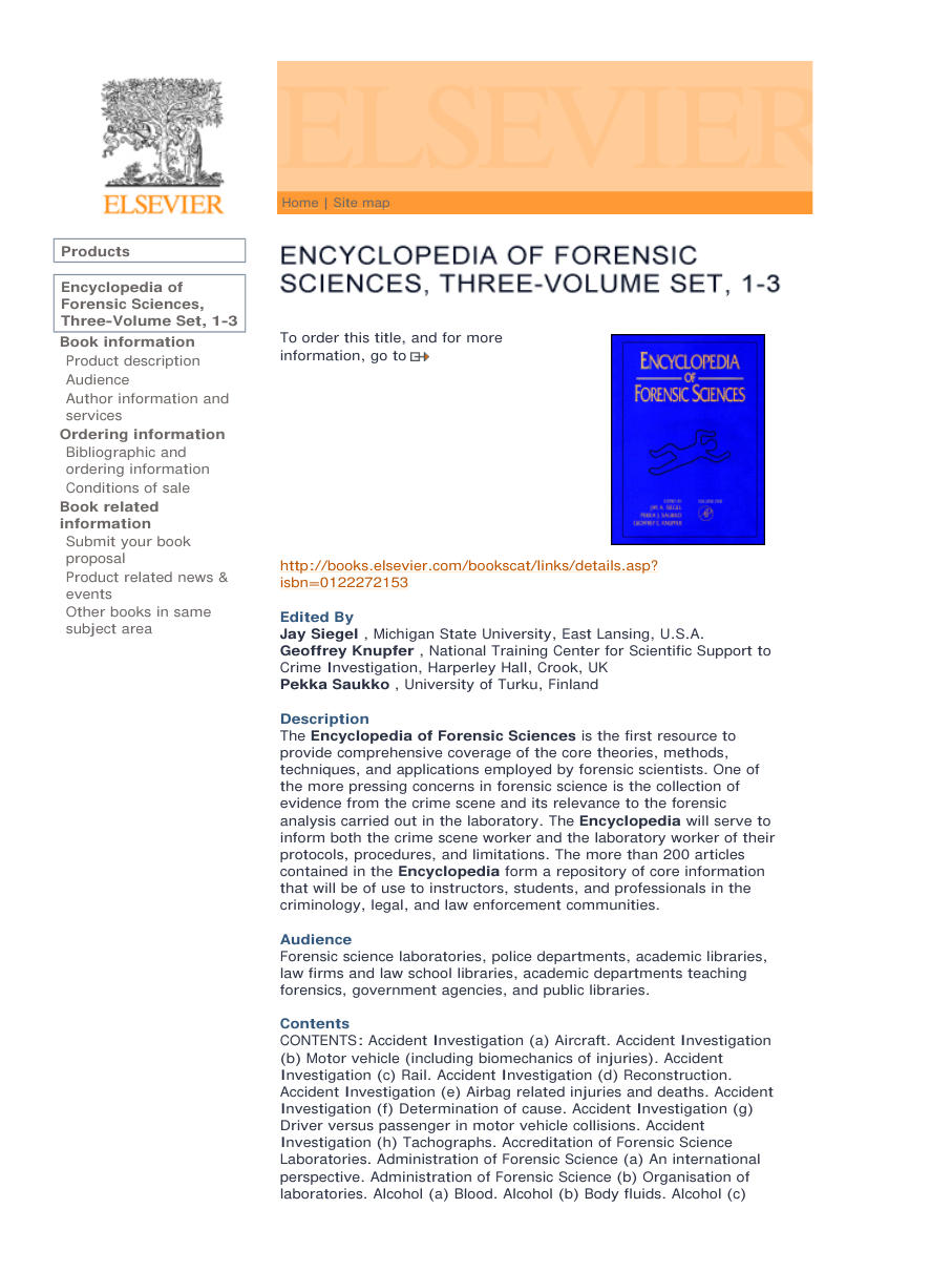Elsevier Encyclopedia of Forensic Sciences cover