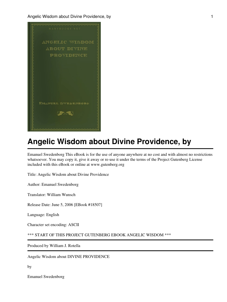 Emmanuel Swedenborg - Angelic Wisdom about Divine Providence cover