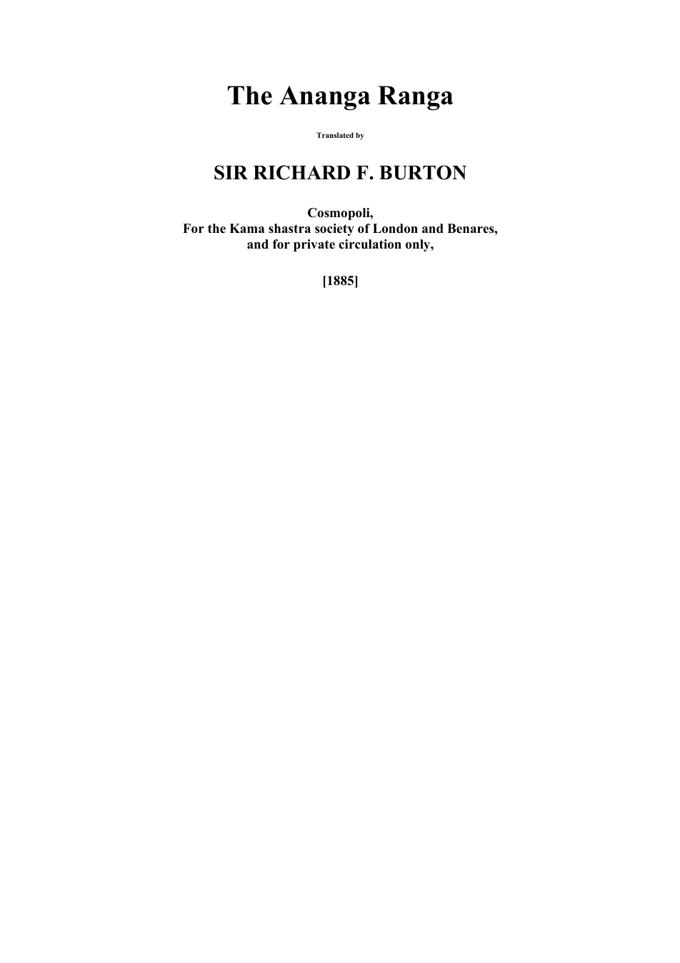 The Anaga Ranga - Sir R Burton cover