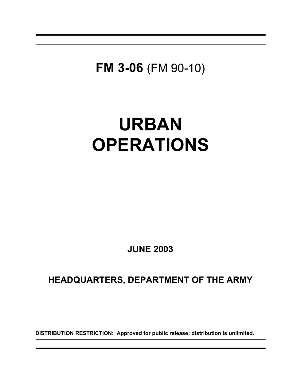 ARMY Urban Operations 2003 349 pages cover