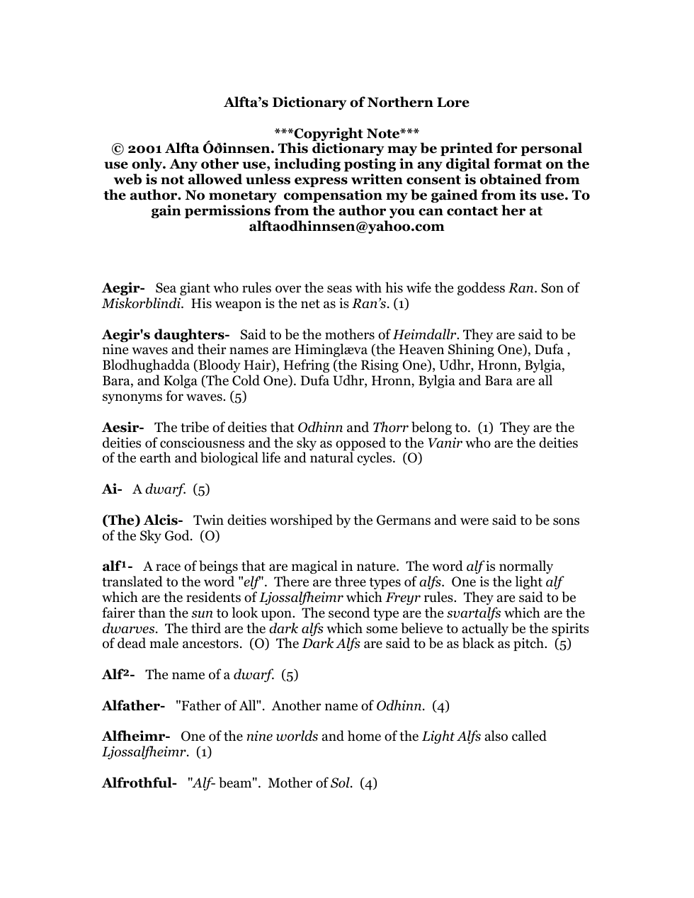 Alfta Odinnsen - Alfta Dictionary Of Northern Lore cover