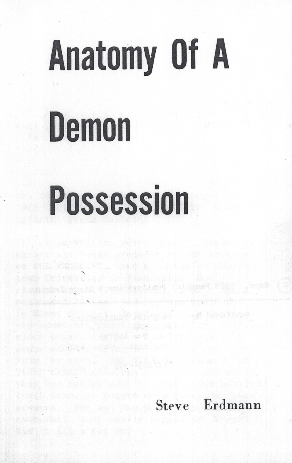 Steve Erdmann - Anatomy of a Demon Possession cover