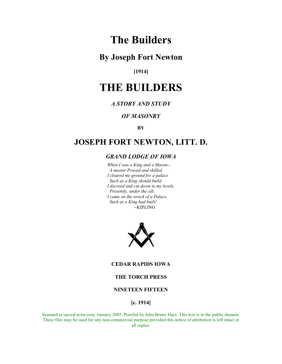 Builders - A Story And Study Of Masonry cover