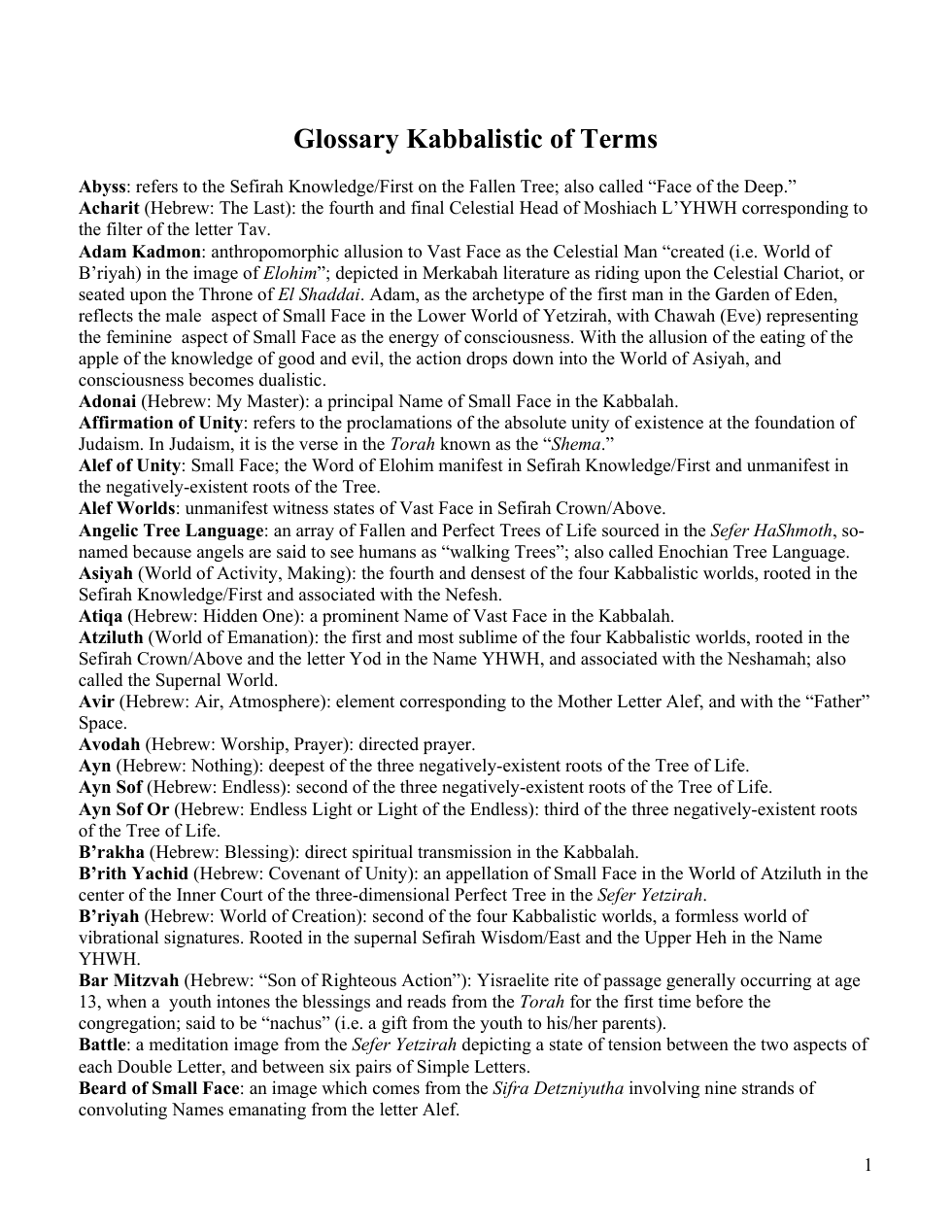Glossary Kabbalistic of Terms cover