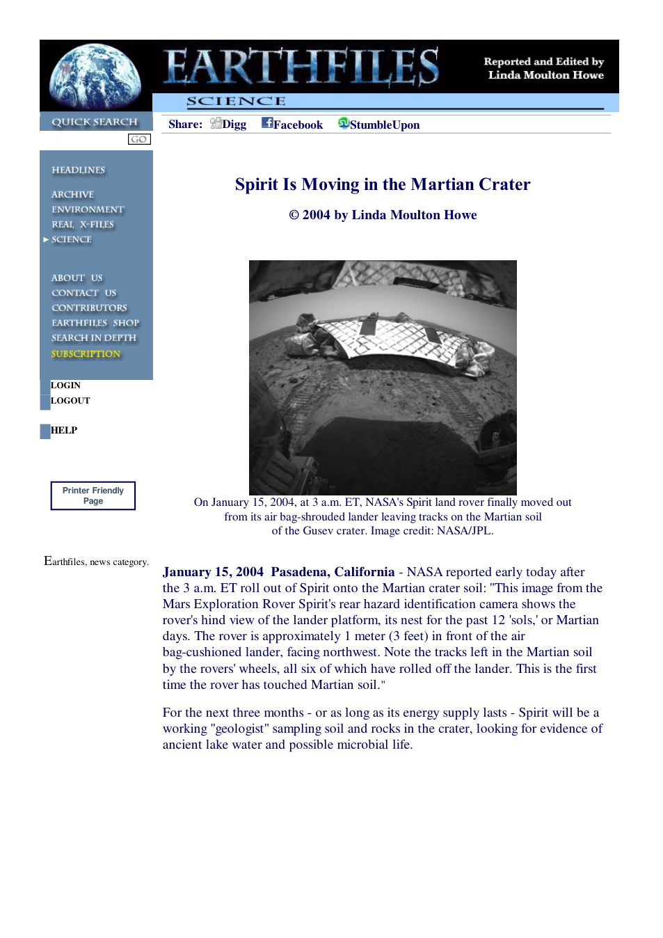 01 15 2004 Spirit Is Moving in the Martian Crater cover