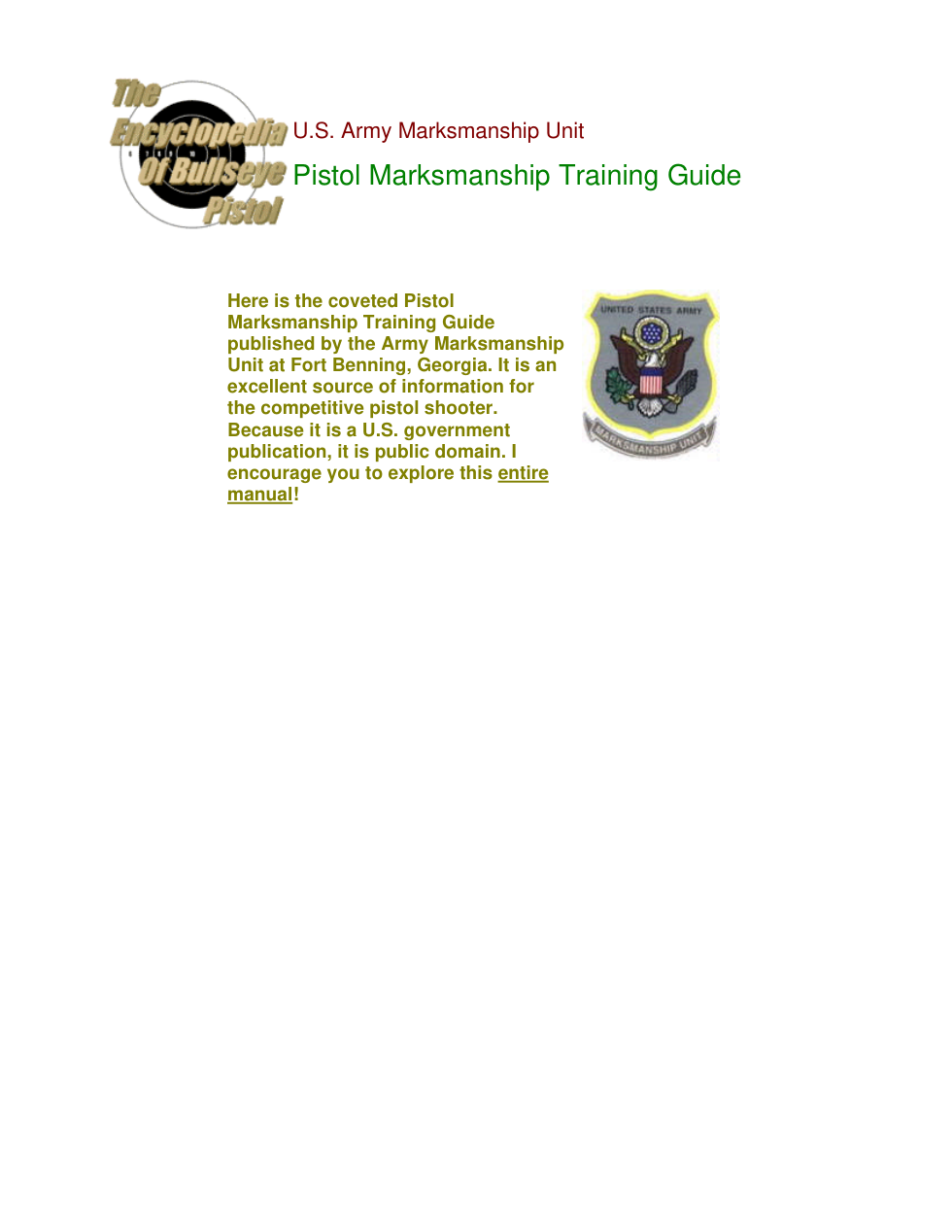 US Army - Pistol Training Guide cover