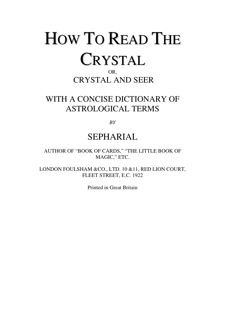 How to Read the Crystal - Sepharial cover