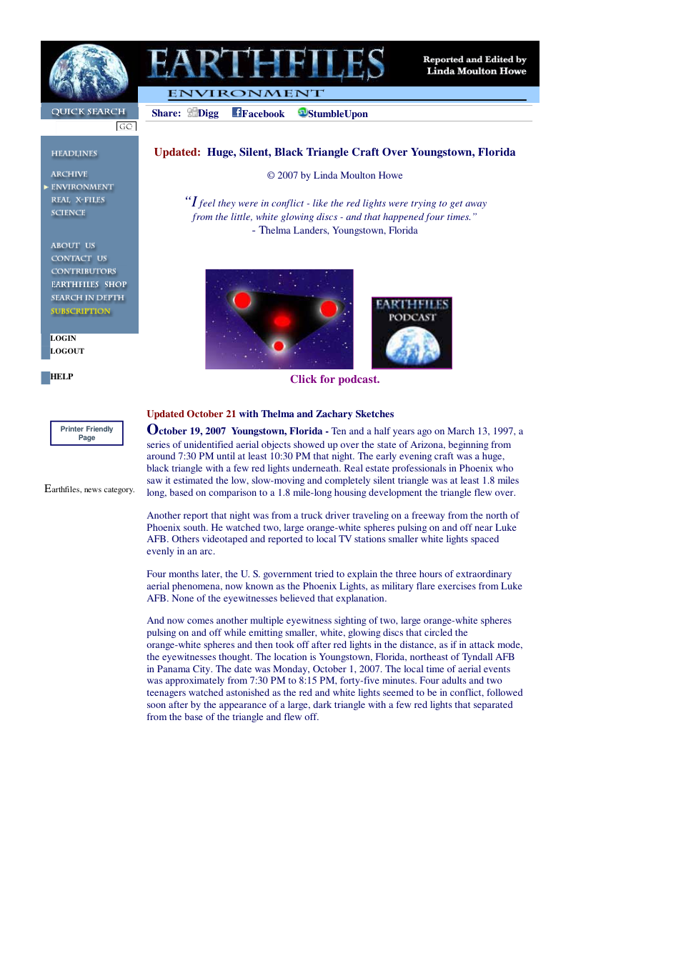 10 19 2007 Updated Huge, Silent, Black Triangle Craft Over Youngstown, Florida cover