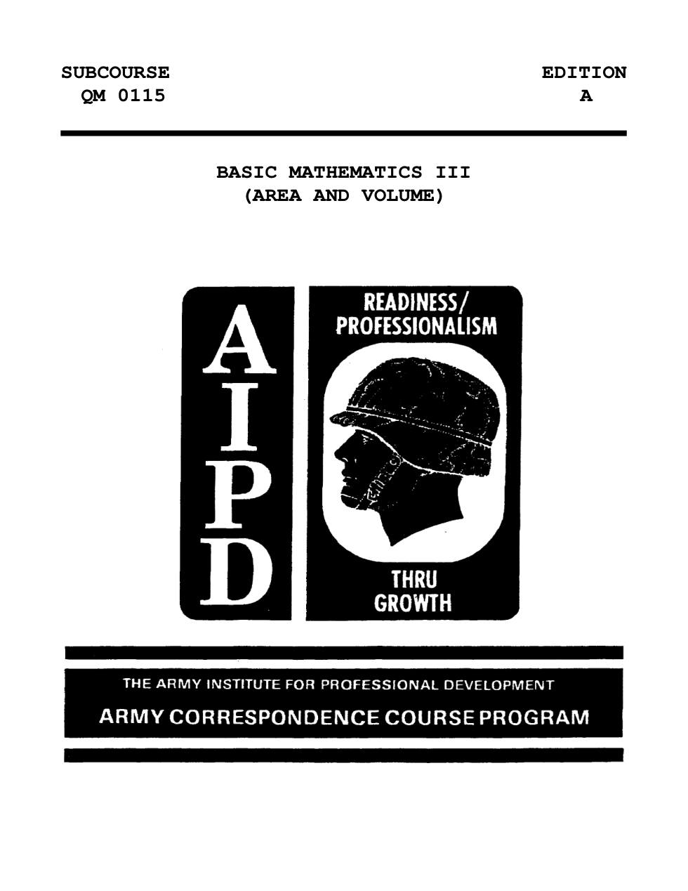 ARMY Basic Mathematics III (Area and Volume) 55 pages cover