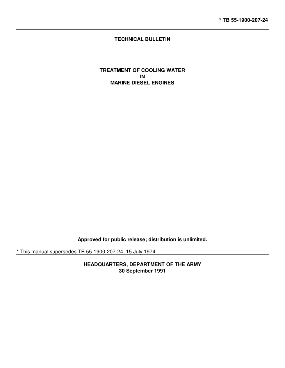 ARMY Mechanic-Treat Water-Marine Diesel Engine 1992 15pgs cover