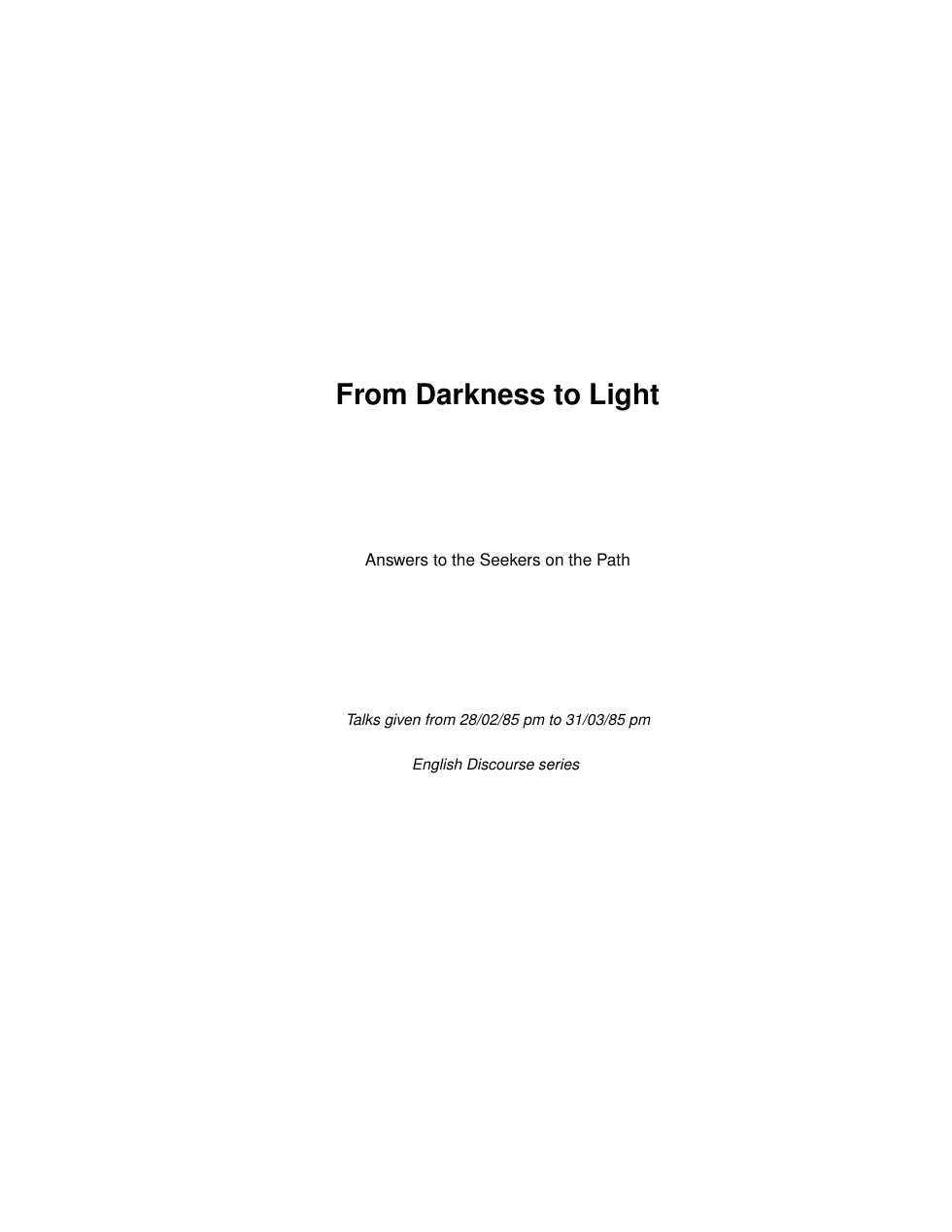 From Darkness to Light cover