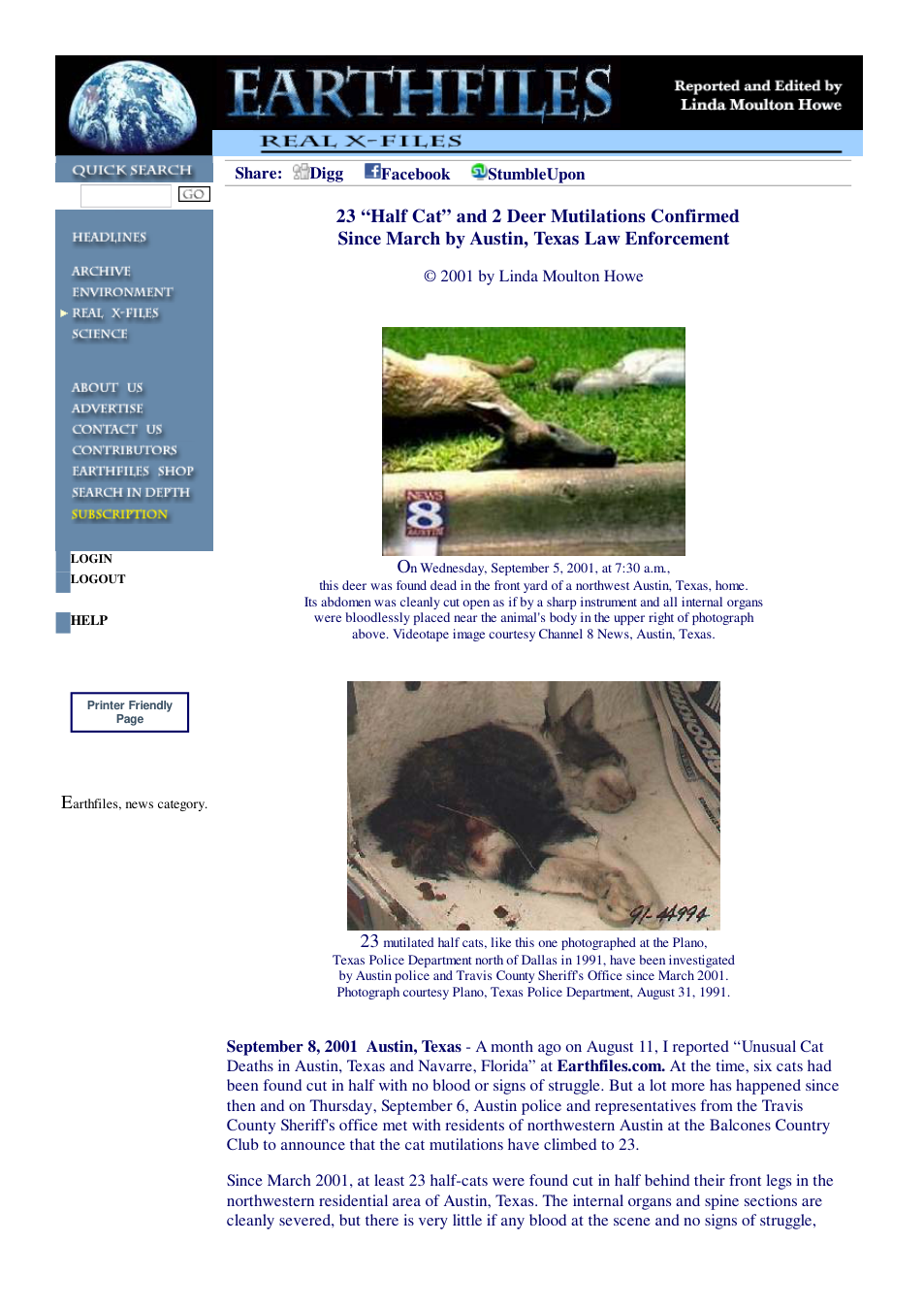 09 08 2001 23 Half Cat and 2 Deer Mutilations Confirmed Since March by Austin, Texas Law Enforcement cover