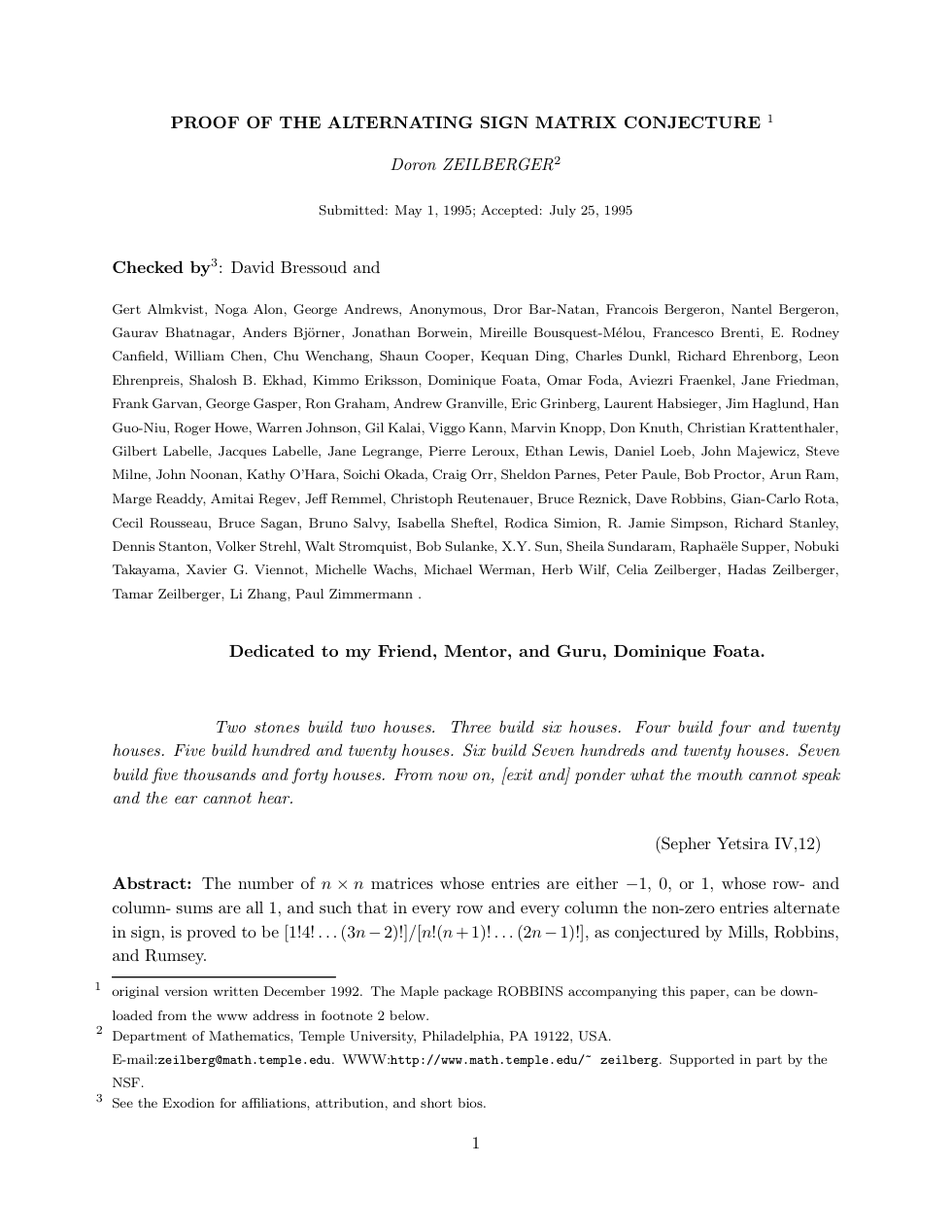Proof of the Alternating Sign Matrix Conjecture cover