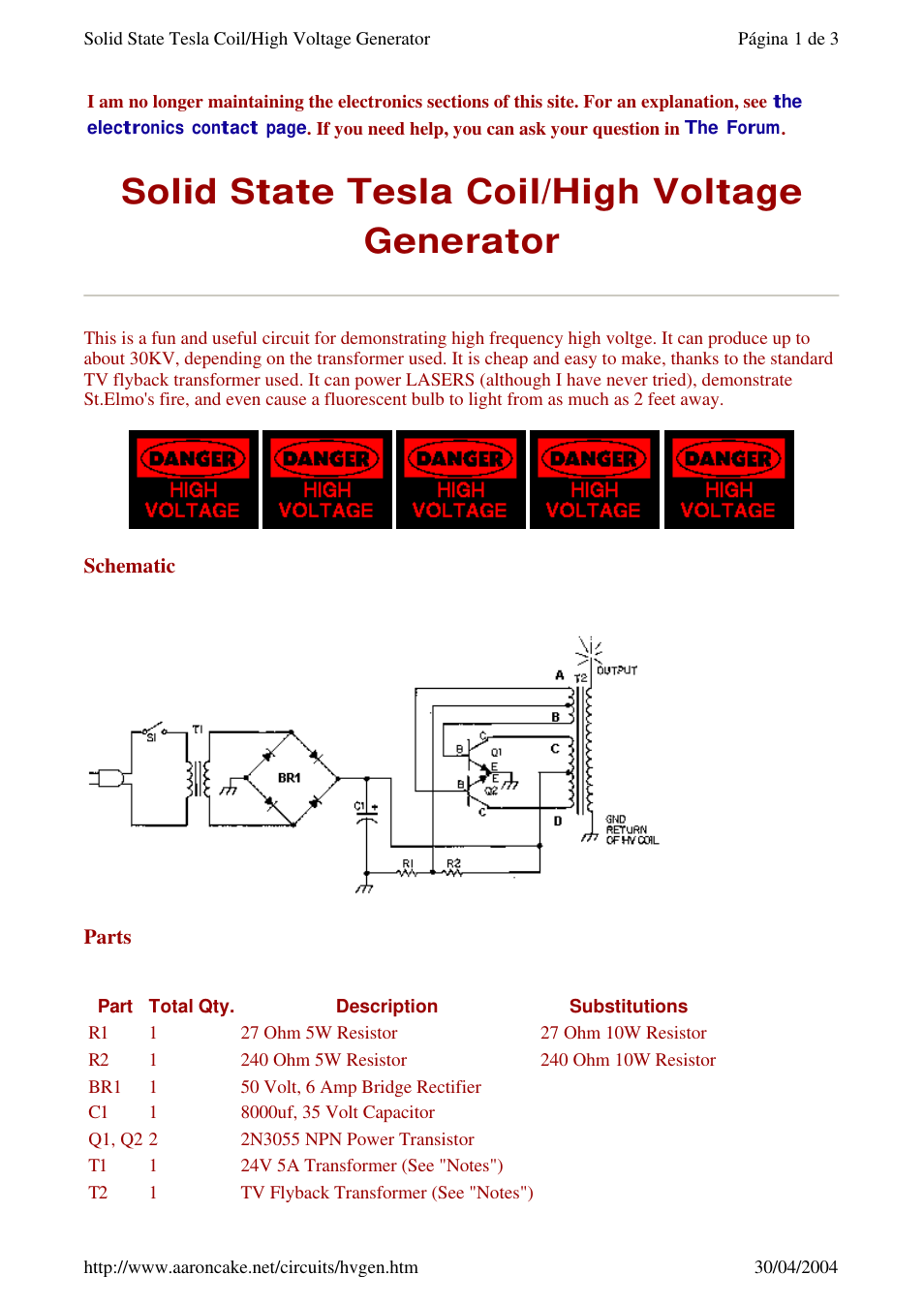 Tesla Coil High Voltage Generator cover