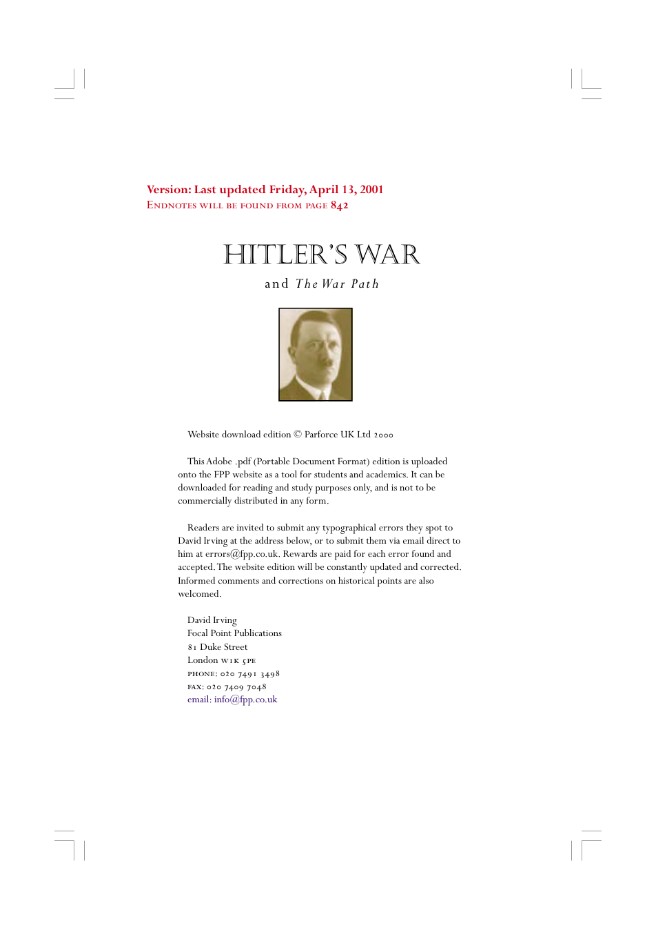 Hitler's War and the War Path cover