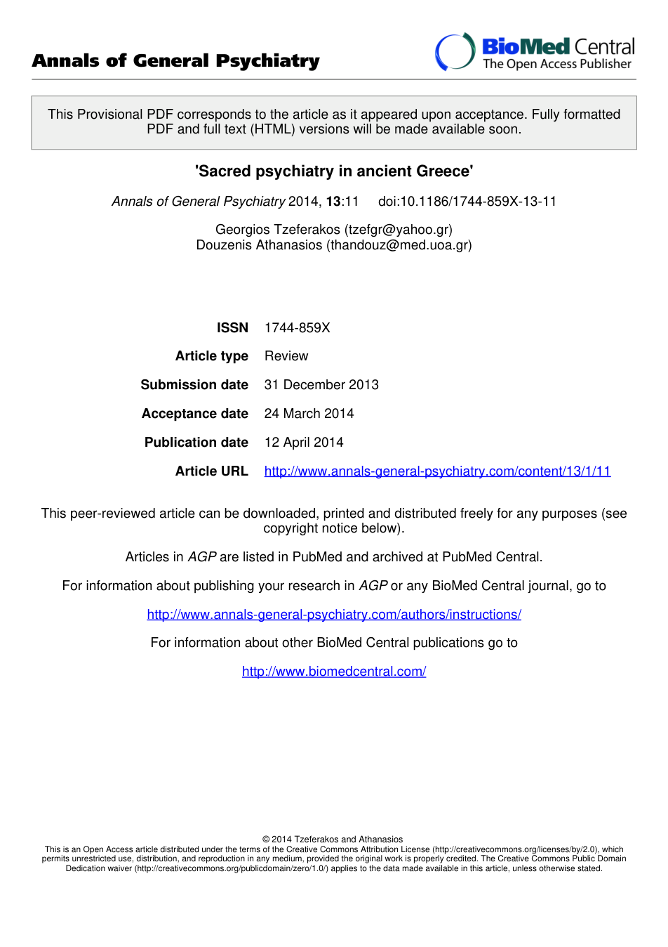 'Sacred psychiatry in ancient Greece' cover
