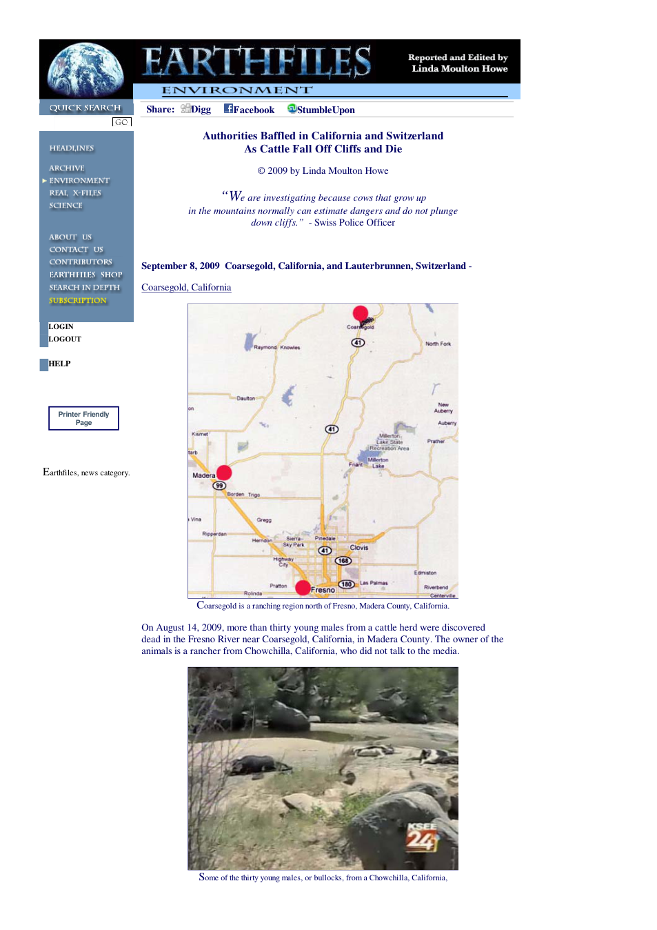 09 08 2009 Authorities Baffled in California and Switzerland As Cattle Fall Off Cliffs and Die cover