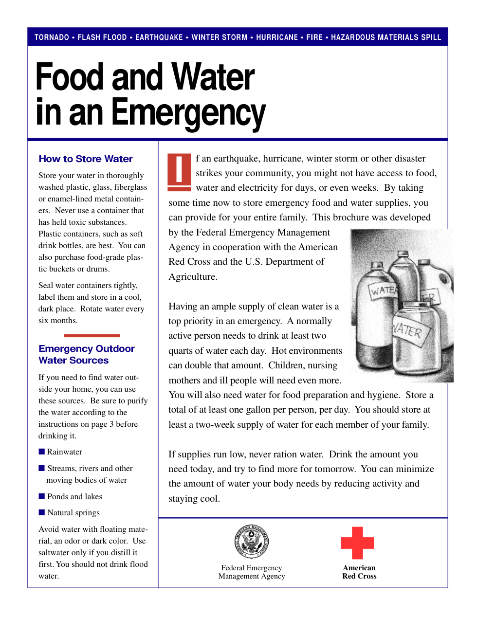 Food and Water in an Emergency 1994 4 pages cover