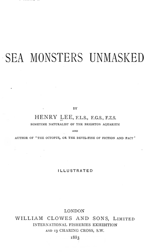 Sea Monsters Unmasked - H Lee cover