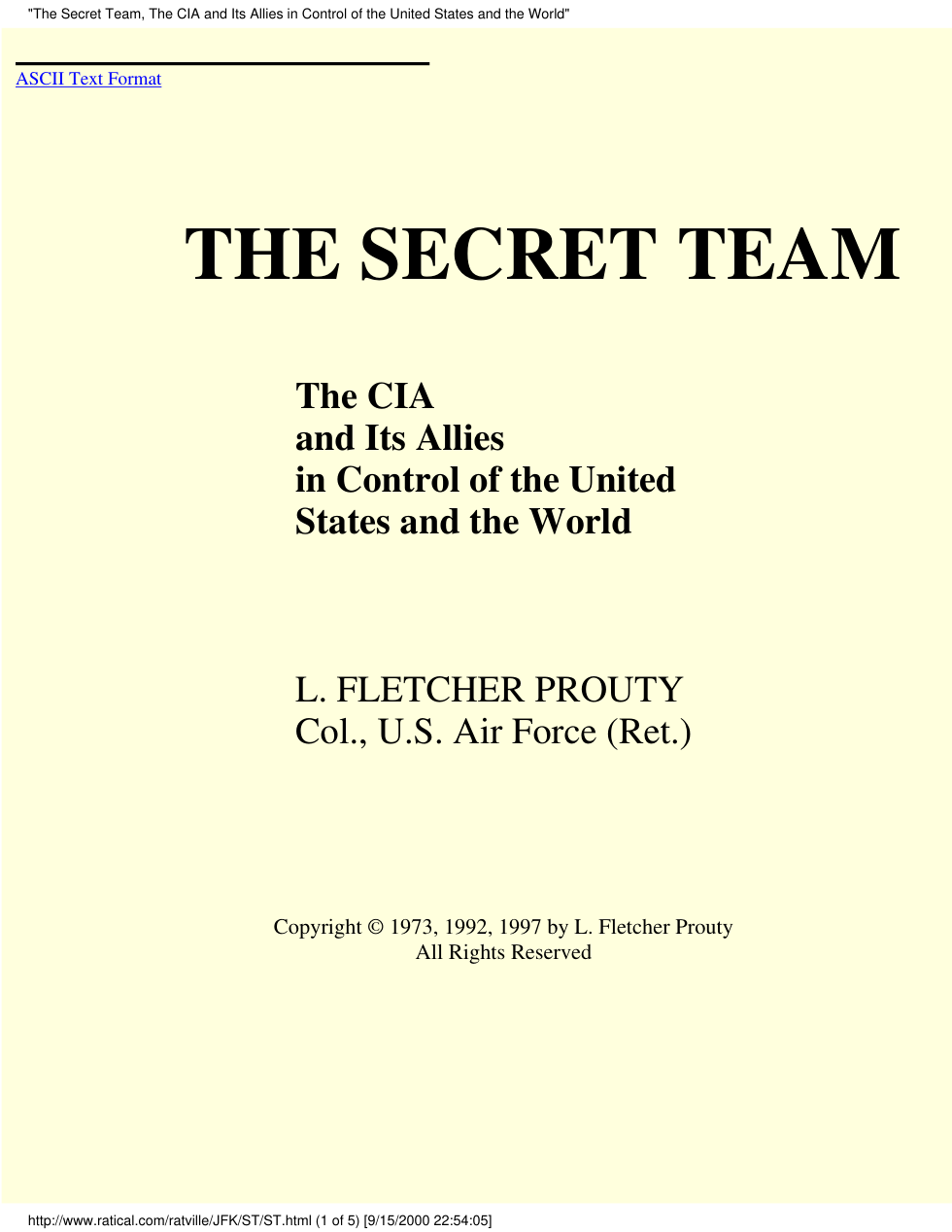Secret Team - The CIA And Its Allies In Control Of The United States And The World cover