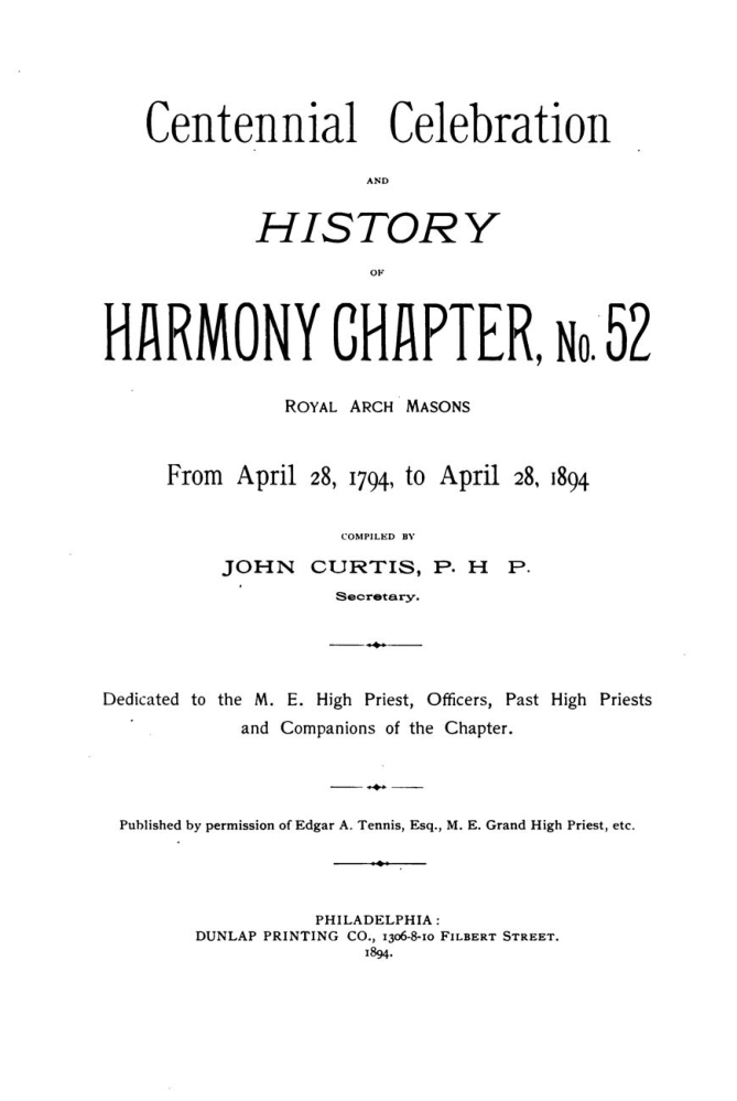 Centennial Celebration Harmony Chapter No52 cover