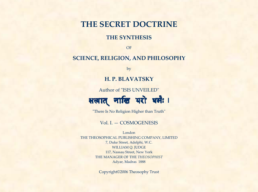 H P Blavatsky - The Secret Doctrine Vol 1 cover