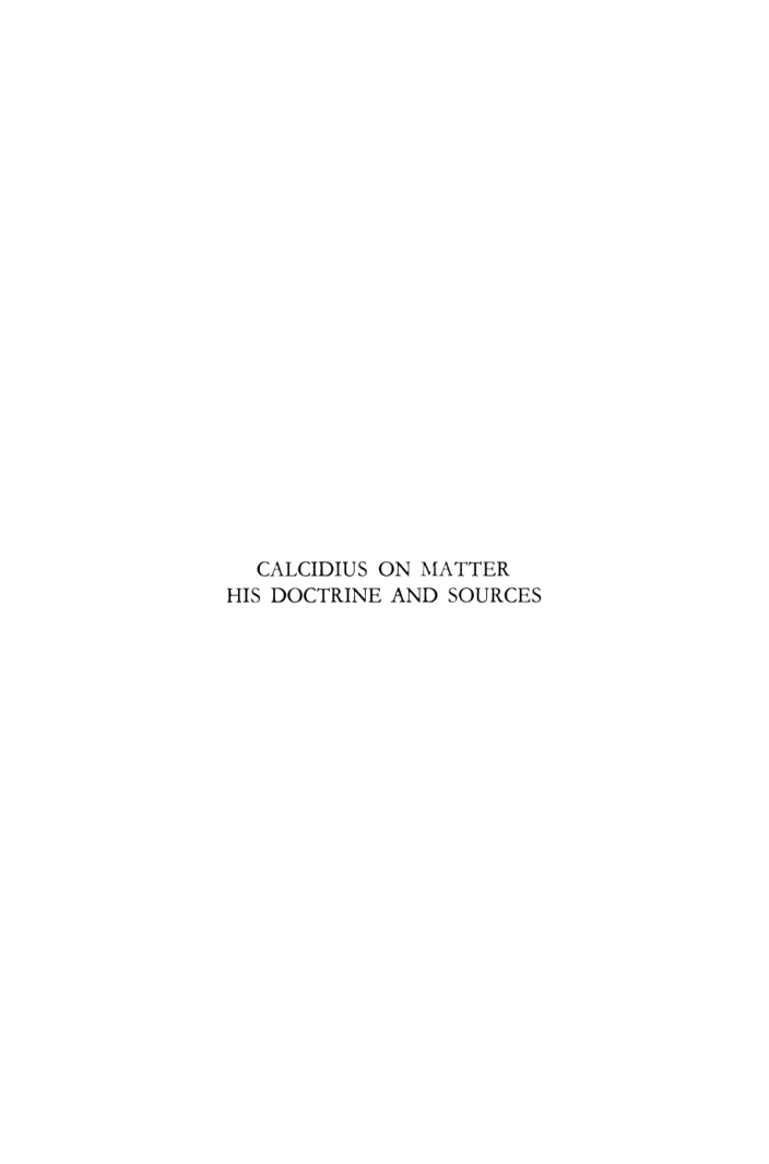 Calcidius on Matter cover