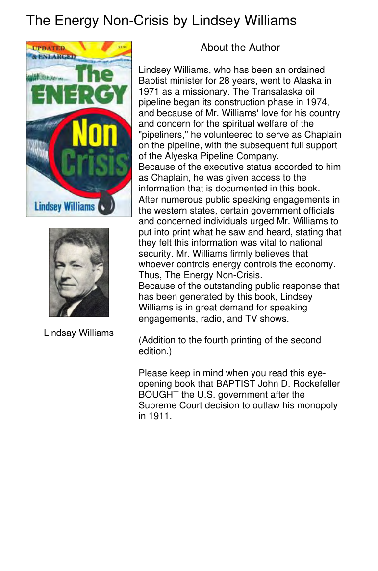 Williams, Lindsey - The Energy Non-Crisis (1980) cover