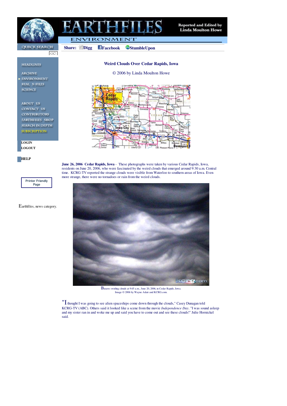 06 26 2006 Weird Clouds Over Cedar Rapids, Iowa cover