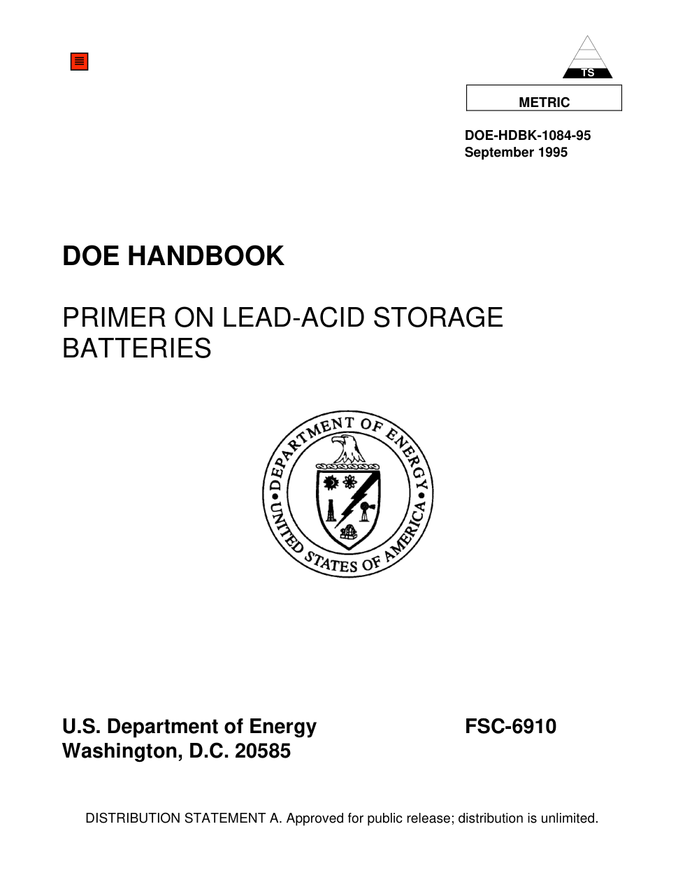 USDOE Primer-Lead-Acid Storage Batteries 1995 54 pages cover