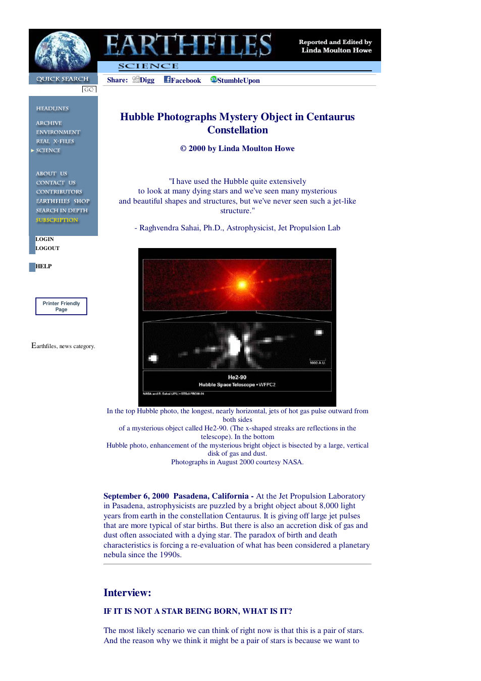 09 06-2000 Hubble Photographs Mystery Object in Centaurus Constellation cover
