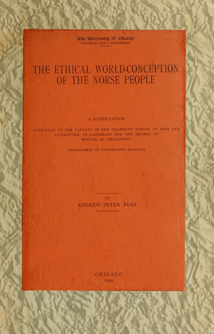 Andrew Peter Fors - The Ethical World-Conception of The Norse People cover
