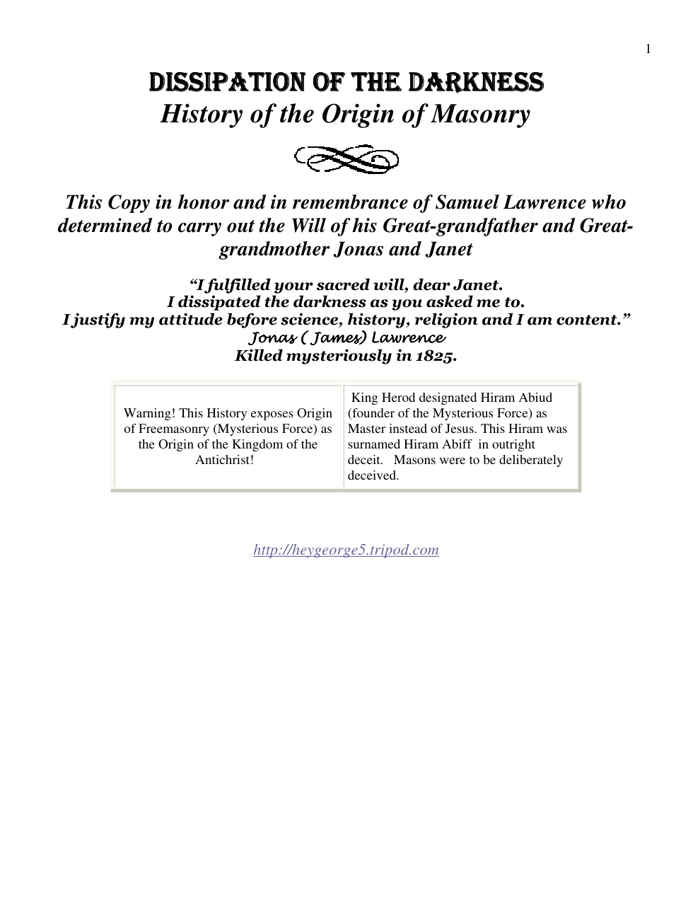 Dissipation Of The Darkness - History Of The Origin Of Masonry cover