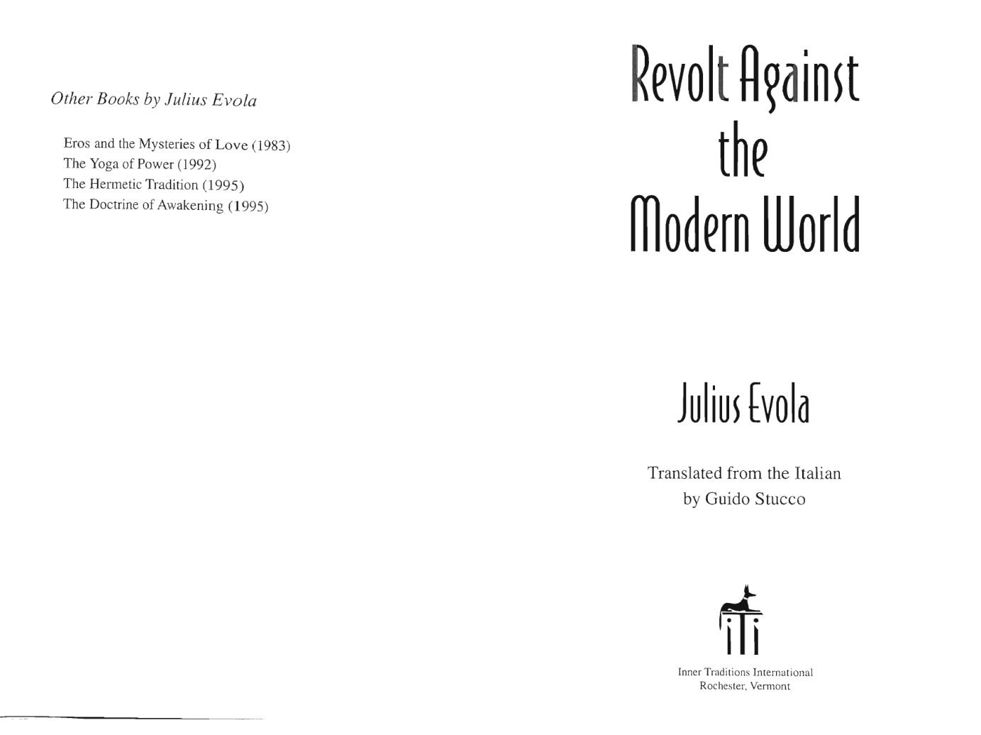 julius evola - revolt against the modern world cover