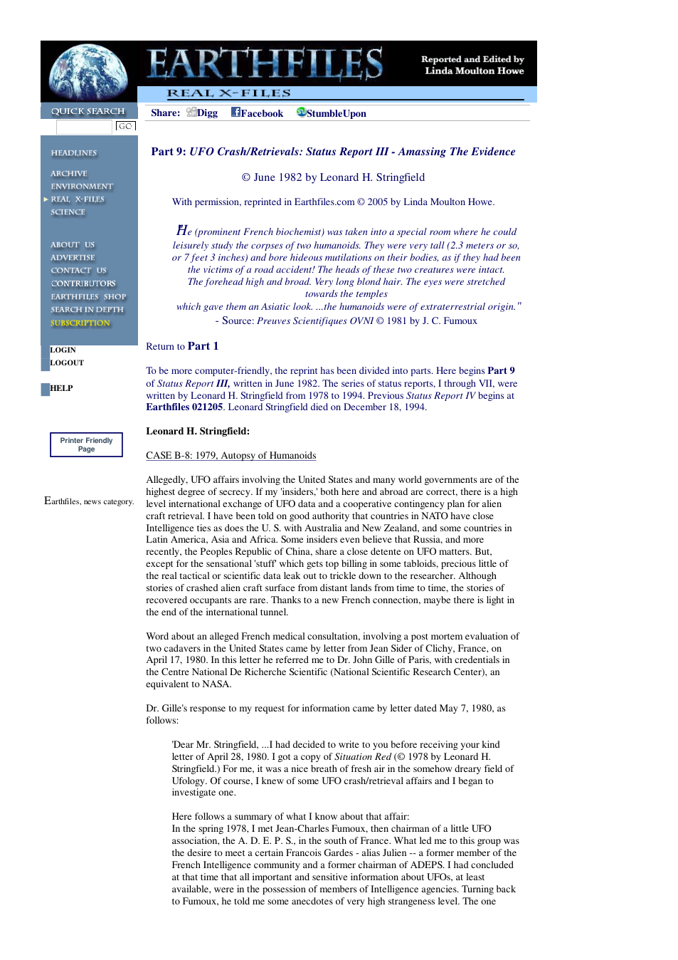 04 18 2005 Part 9 UFO Crash Retrievals Status Report III - Amassing The Evidence June 1982 by Leonard H. Stringfield cover