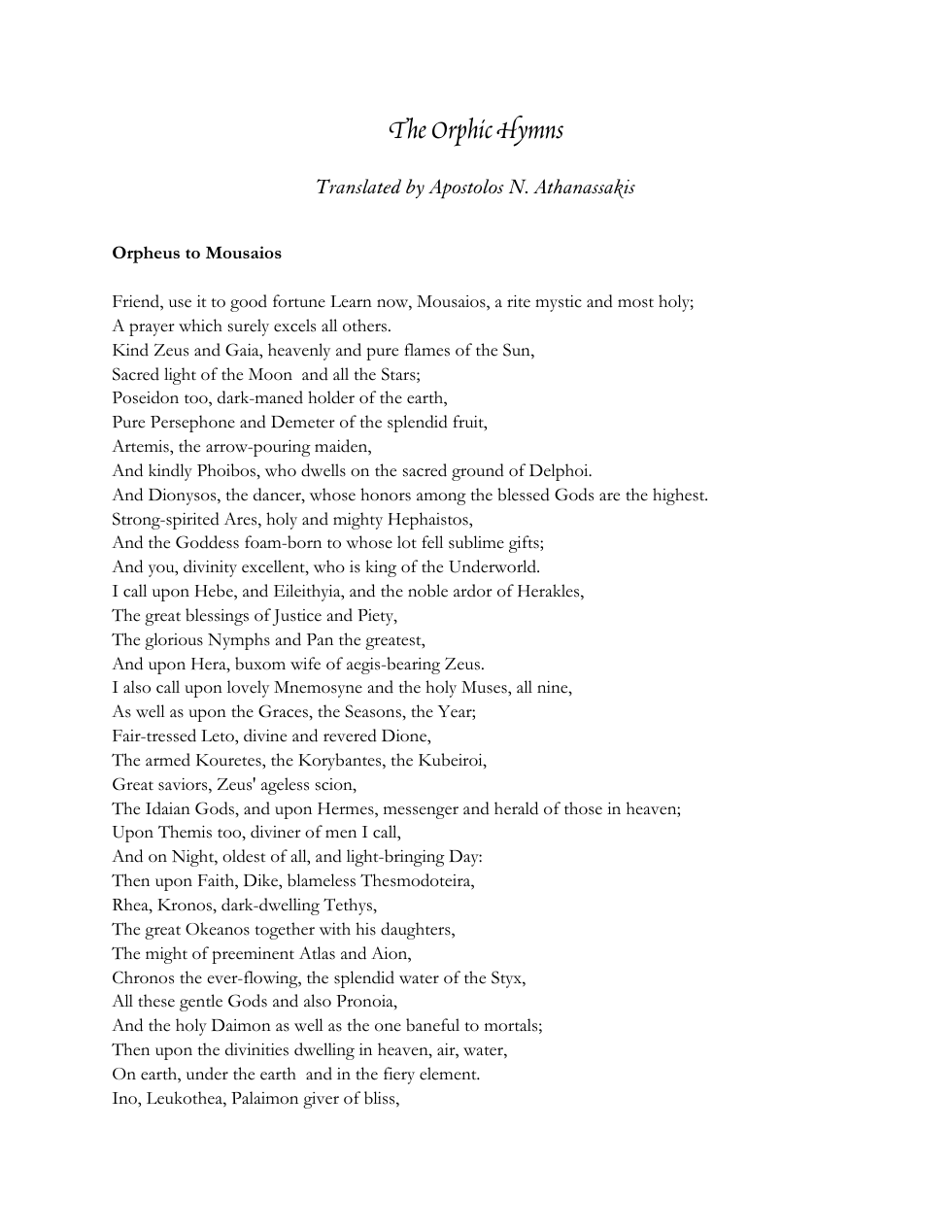 The Orphic Hymns cover