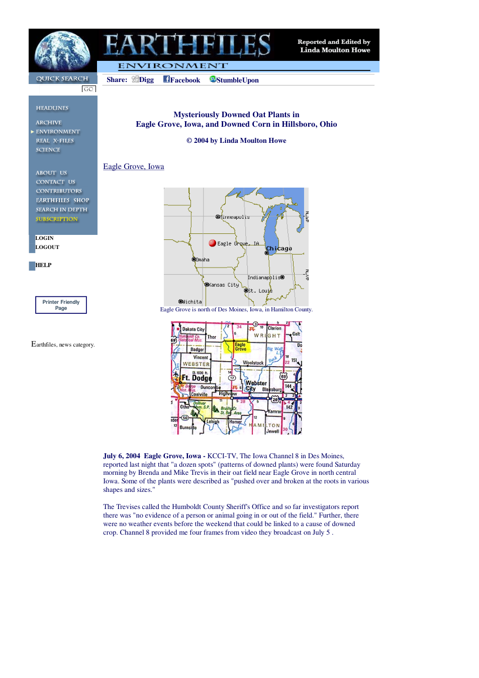07 06 2004 Mysteriously Downed Oat Plants in Eagle Grove, Iowa, and Downed Corn in Hillsboro, Ohio cover