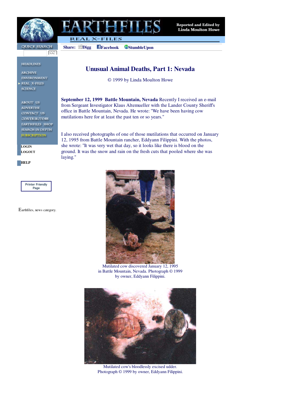 09 12 1999 Unusual Animal Deaths, Part 1 Nevada cover