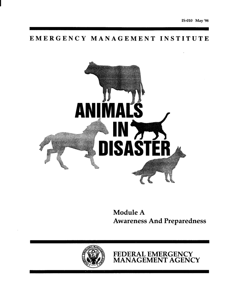 FEMA Animals in a Disaster IS10 1998 185 pages cover