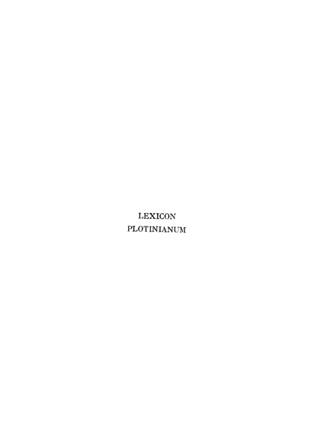 Lexicon Plotinianum cover