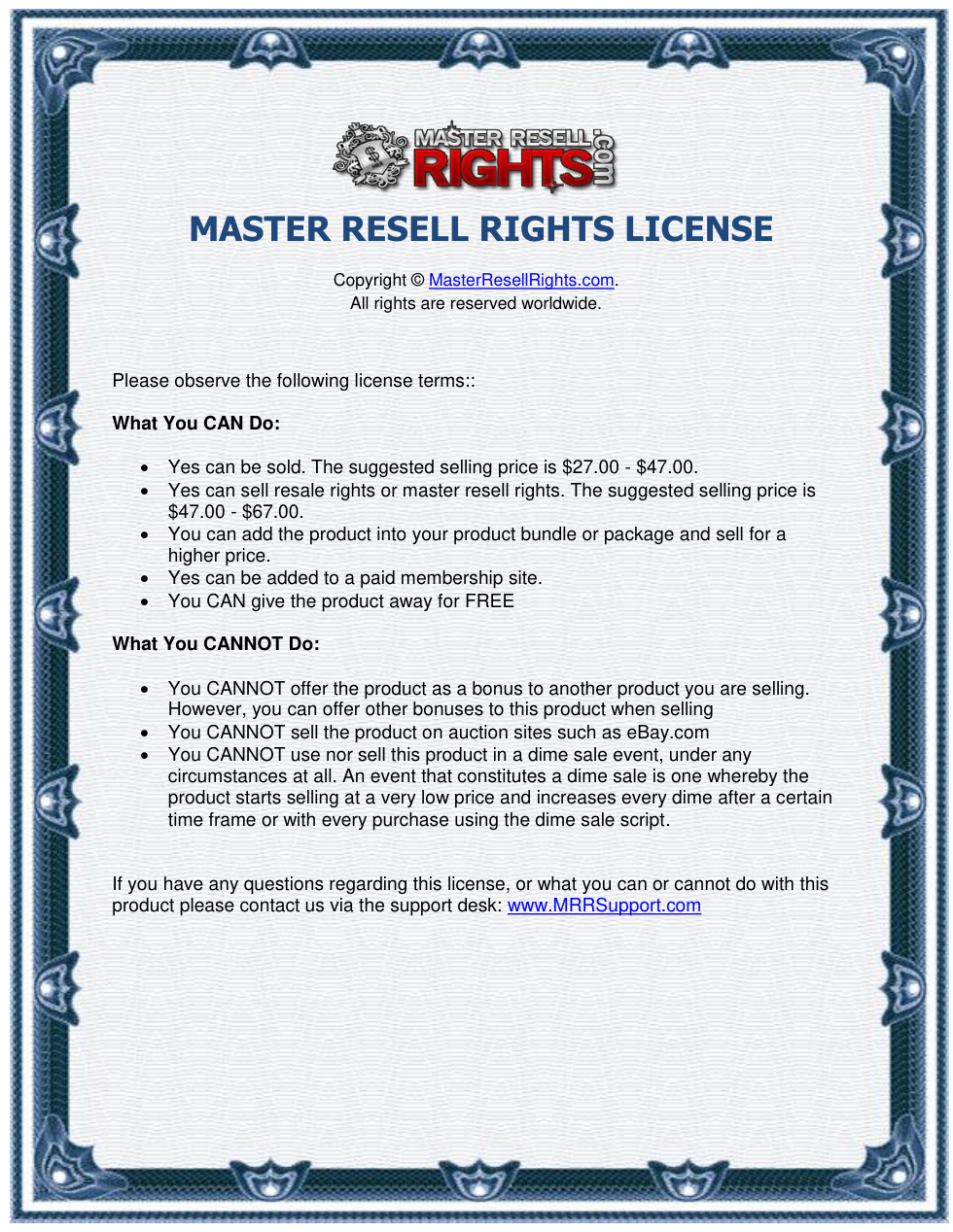 MRR License cover