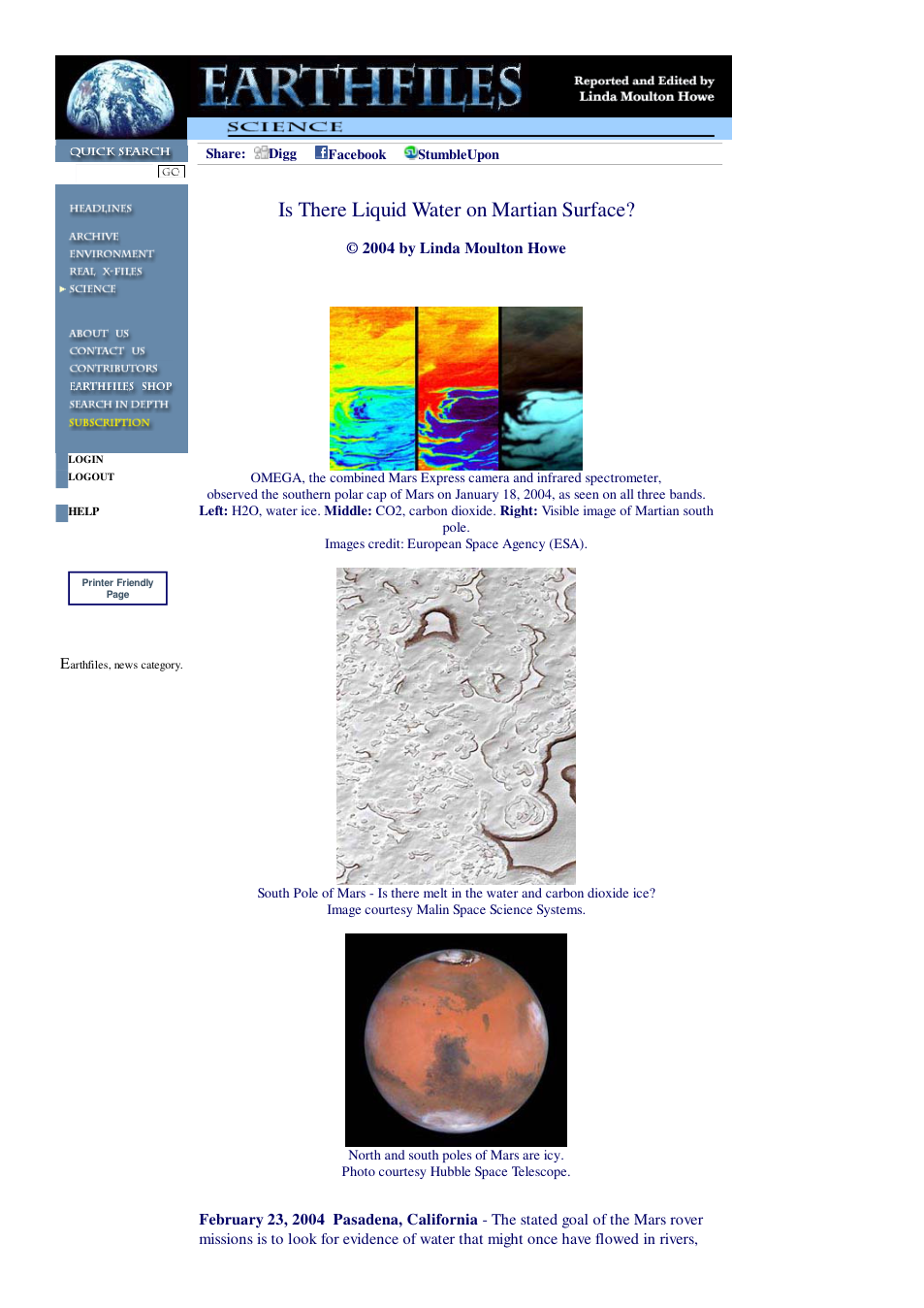 02 23 2004 Is There Liquid Water on Martian Surface cover