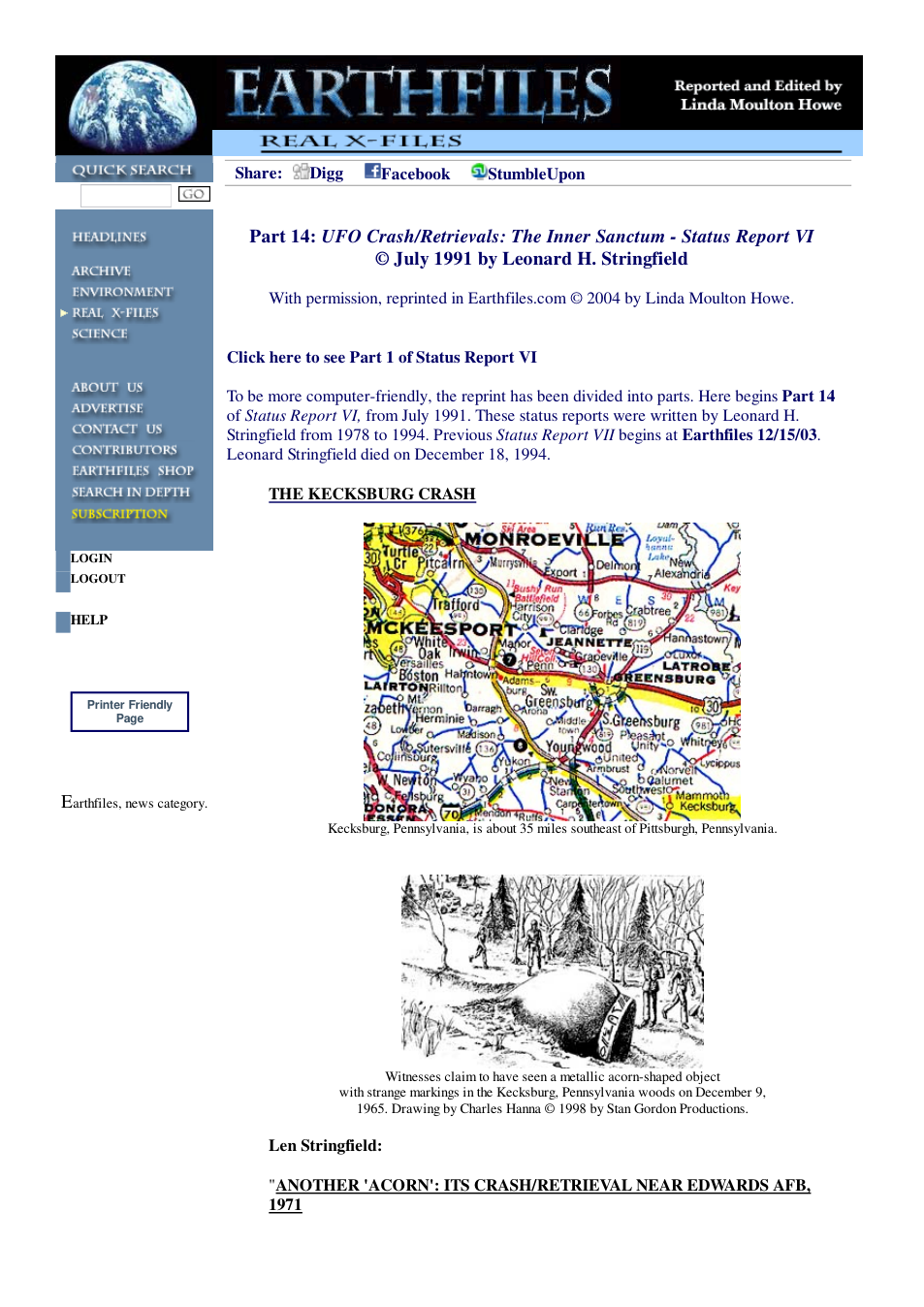 08 05 2004 Part 14 UFO Crash Retrievals The Inner Sanctum - Status Report VI July 1991 by Leonard H. Stringfield cover