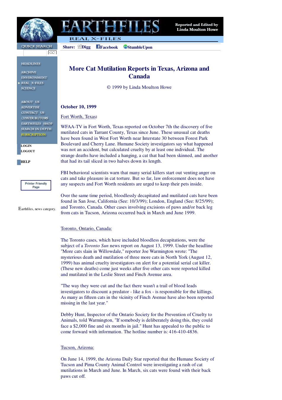 10 10 1999 More Cat Mutilation Reports from Ft. Worth, TX Toronto, Canada and Tucson, AZ cover