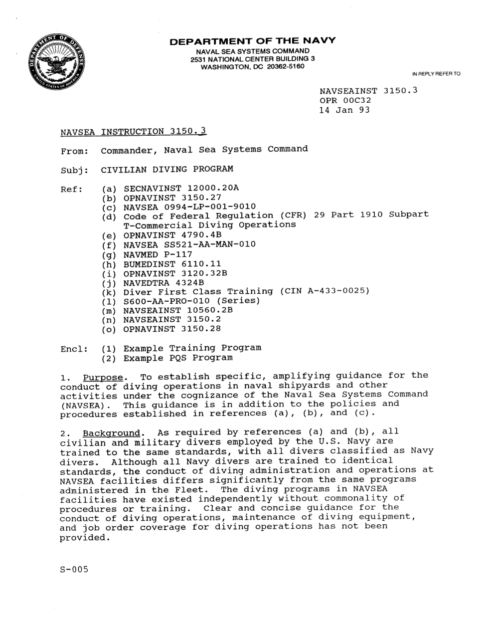 NAVY Civilian Diving Program 1993 27 pages cover